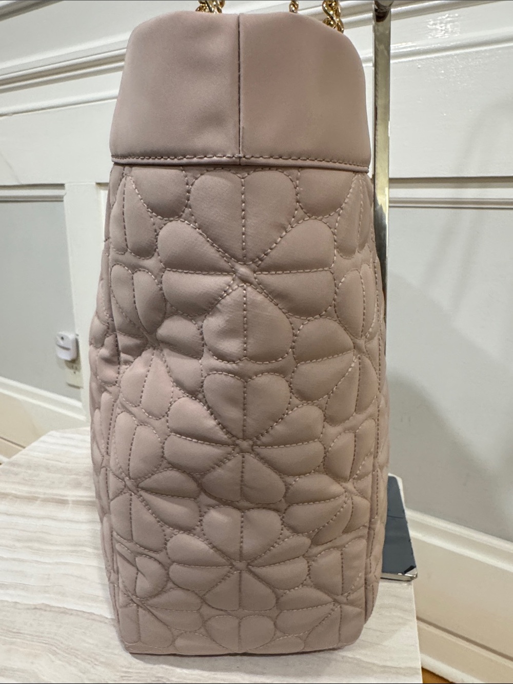 kate spade Bag Flower Cozy Quilted Light Blush Nylon Tote with Gold Chain Handle - Picture 7 of 17